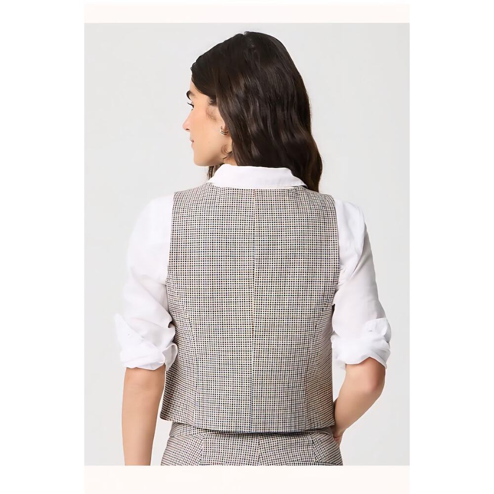 J Crew Vest Womens 6 Tan Blue Plaid Button Up Preppy Academia Career Casual NEW - Picture 8 of 13